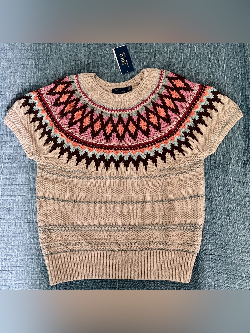 NWT Polo by Ralph Lauren Fair Isle JACQUARD SHORT-SLEEVE SWEATER